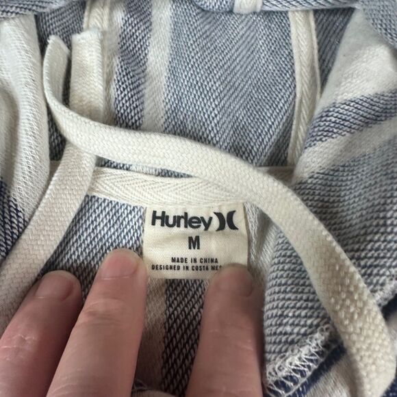 Hurley Baja Surf Hoodie Striped Pullover Blue White Kangaroo Pocket M - Picture 3 of 4